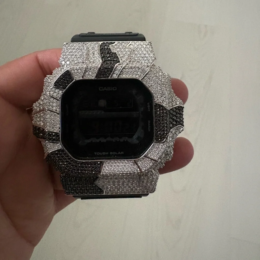 Casio Digital Watch in Black and Silver Crystal Pavé